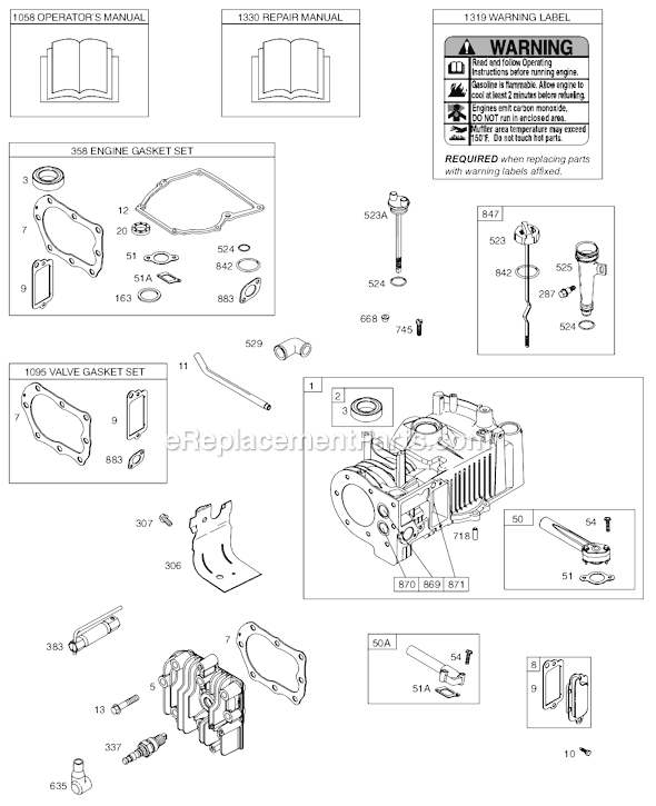 Page A Diagram and Parts List for 10F900SERIES  Briggs and Stratton Engine